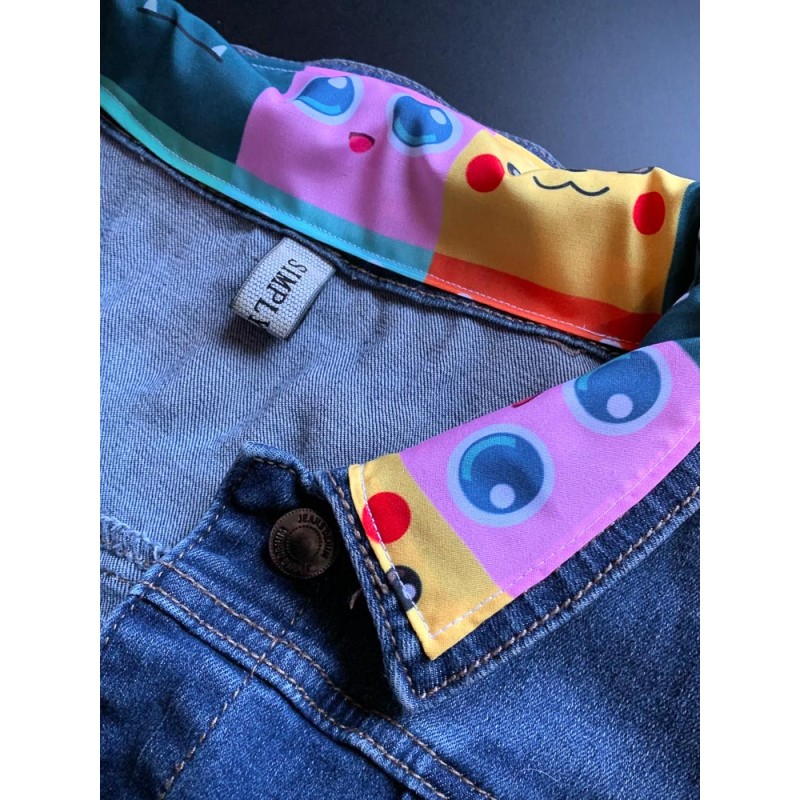 Upcycling d'une veste en jean avec un tissu Pokemon 1er génération