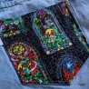 Upcycling d'un short en jean avec un tissu issu du jeu vidéo Zelda Wind Waker
